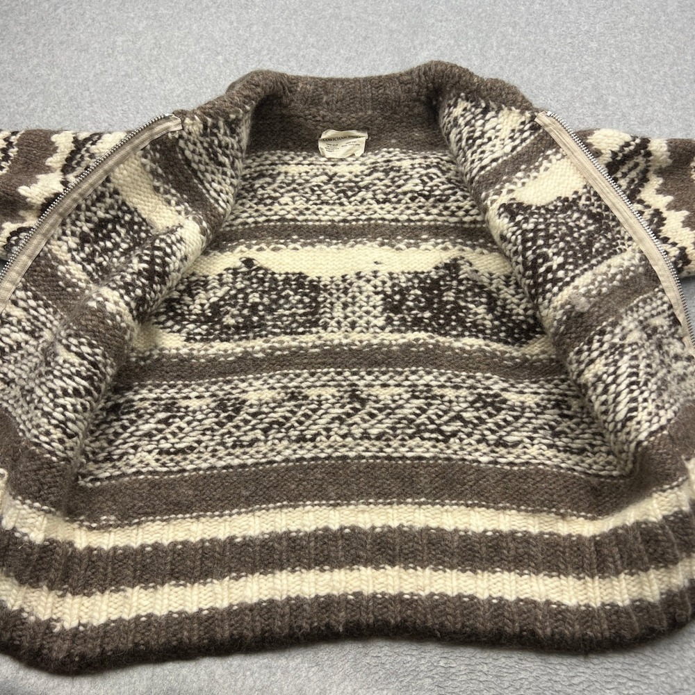 Cowichan Indian Knit Cardigan Mens Large* Brown Whale Hand Knit Wool Zip Sweater - Picture 8 of 11